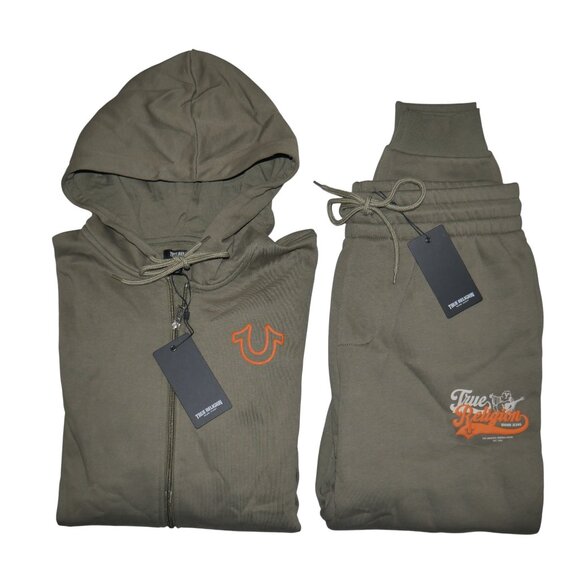 True Religion Men's Sweatsuit M L XL Fleece Tracksuit Gift Set Olive Green NWT - Picture 1 of 12